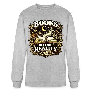 Books Before Reality Vintage Book Lover T-Shirt - Men's Long Sleeve T-Shirt - heather gray - Front