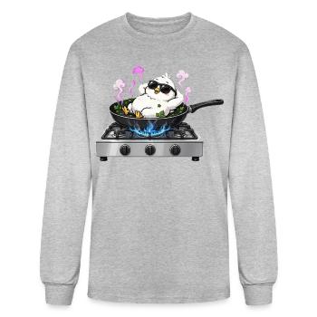 Chilling Chicken on Stove - Cute Cooking Humor - Men's Long Sleeve T-Shirt - heather gray - Front