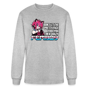 Funny Crazy Femboy Anime Catboy Aesthetic Meme - Men's Long Sleeve T-Shirt - heather gray - Front