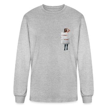 Pocket Tee Censored Naked Woman - Men's Long Sleeve T-Shirt - heather gray - Front