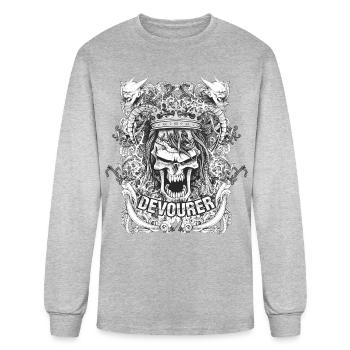 Devourer Evil Skull Wearing Crown - Men's Long Sleeve T-Shirt - heather gray - Front