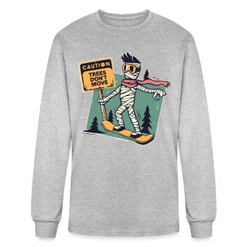 Caution trees don't move bandaged snowboarder - Men's Long Sleeve T-Shirt - heather gray - Front