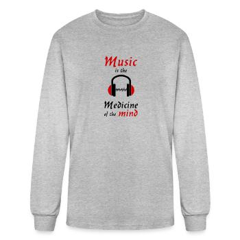 music is the medicine of the mind darkred earphone - Men's Long Sleeve T-Shirt - heather gray - Front