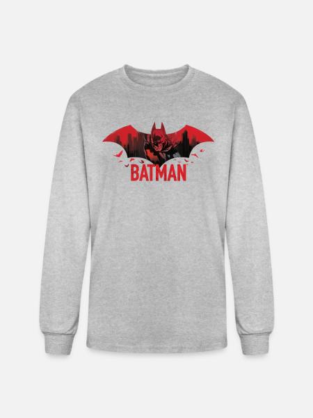 Batman With Bats And Red Batman Logo - Men's Long Sleeve T-Shirt - heather gray