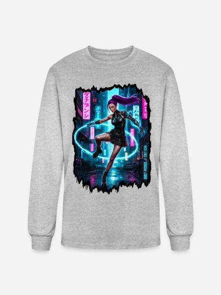 Cyberpunk Aesthetic — Phantom Protocol - Men's Long Sleeve T-Shirt - heather gray