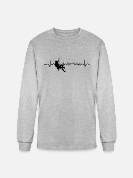 Rock Climbing Heartbeat Shirt - Men's Long Sleeve T-Shirt - heather gray