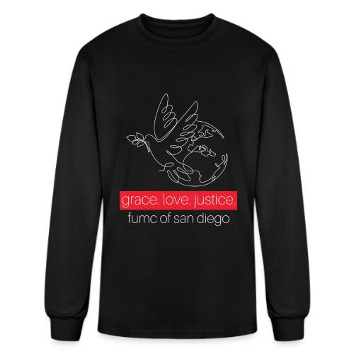 Grace. Love. Justice.- dove and earth graphic - Men's Long Sleeve T-Shirt
