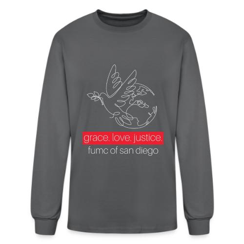Grace. Love. Justice.- dove and earth graphic - Men's Long Sleeve T-Shirt