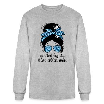 Spoiled By My Blue Collar Manblue collar wifeblue - Men's Long Sleeve T-Shirt - heather gray - Front