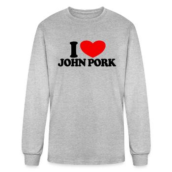 I Love John Pork Red Heart John Pork Meme - Men's Long Sleeve T-Shirt - heather gray - Front