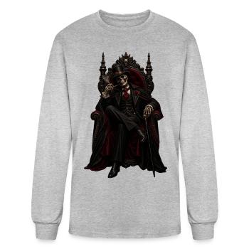 Gothic Skeleton King on Throne Halloween Art - Men's Long Sleeve T-Shirt - heather gray - Front