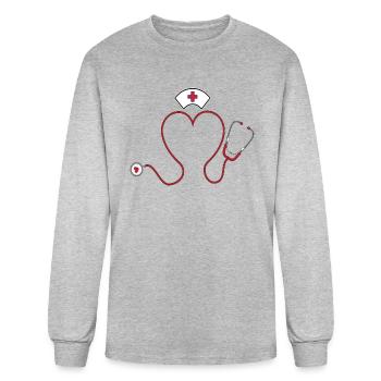 Nurse Valentine Day With Stethoscope - Men's Long Sleeve T-Shirt - heather gray - Front