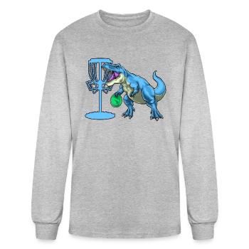 Disc Golf Dinosaur Disc Golfing - Men's Long Sleeve T-Shirt - heather gray - Front