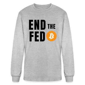 End the FED Bitcoin BTC Crypto Design - Men's Long Sleeve T-Shirt - heather gray - Front