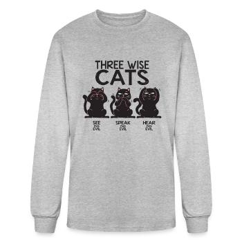 Three Wise Cats - Men's Long Sleeve T-Shirt - heather gray - Front