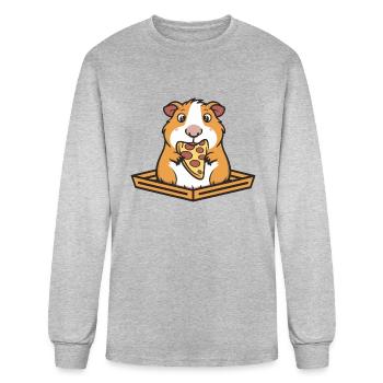 Pizza Guinea Pig Eating Pepperoni - Men's Long Sleeve T-Shirt - heather gray - Front