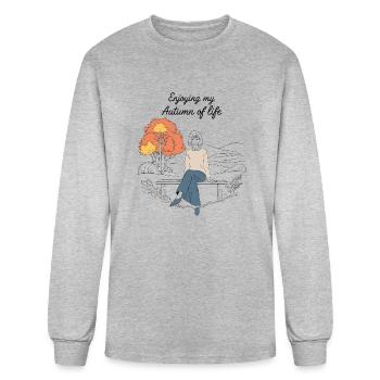 Autumn of Life Woman Sitting On Bench - Men's Long Sleeve T-Shirt - heather gray - Front