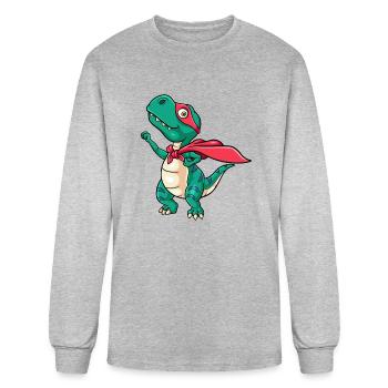 Cute Dinosaur Cartoon Wearing A Red Robe And Mask - Men's Long Sleeve T-Shirt - heather gray - Front
