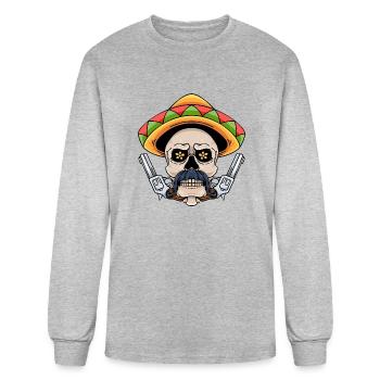 Mexican Skull With Sombrero And Revolver - Men's Long Sleeve T-Shirt - heather gray - Front