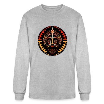 tribal art face,tribal tattoo ,art deco design - Men's Long Sleeve T-Shirt - heather gray - Front
