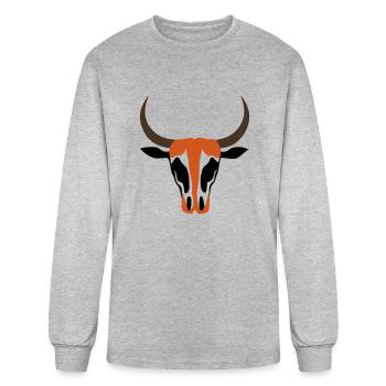Native American Style Longhorn Cattle Skull Vector - Men's Long Sleeve T-Shirt - heather gray - Front
