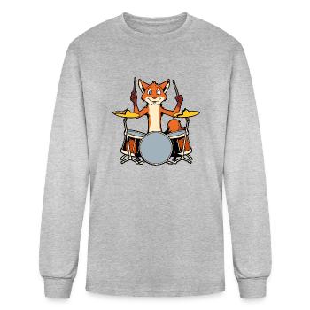 Comic Fox Playing Drums - Men's Long Sleeve T-Shirt - heather gray - Front