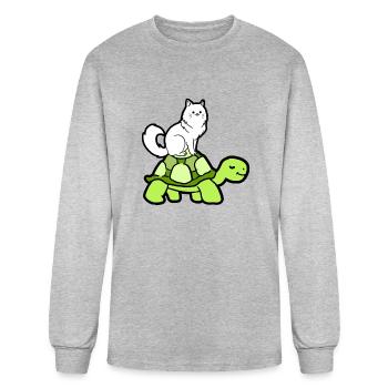 Cat Riding Turtle for Turtle Theme Fan - Men's Long Sleeve T-Shirt - heather gray - Front
