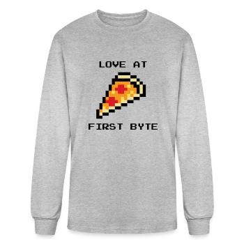 Love At First Byte Pizza - Men's Long Sleeve T-Shirt - heather gray - Front