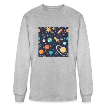 Pattern with stars, planets and comets - Men's Long Sleeve T-Shirt - heather gray - Front