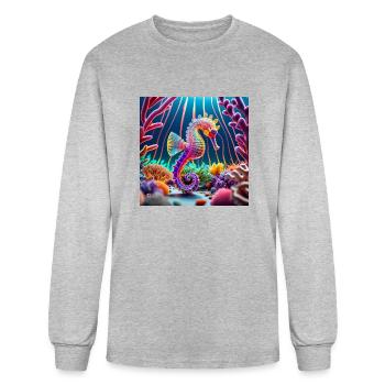 Glowing neon glass sea horse - Men's Long Sleeve T-Shirt - heather gray - Front