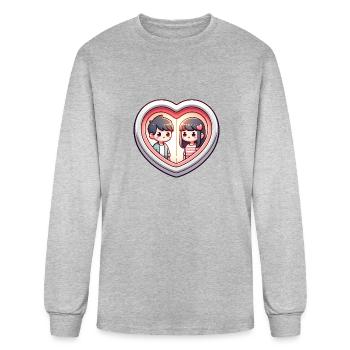Cute Loving Couple In Heart - Men's Long Sleeve T-Shirt - heather gray - Front