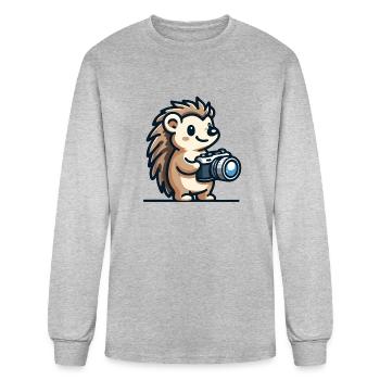 Snapshot Spikes: Hedgehog Photographer - Men's Long Sleeve T-Shirt - heather gray - Front