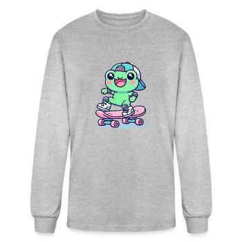 Cute frog skateboarding - Men's Long Sleeve T-Shirt - heather gray - Front