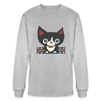 Black Kitten And Tie - Men's Long Sleeve T-Shirt - heather gray - Front