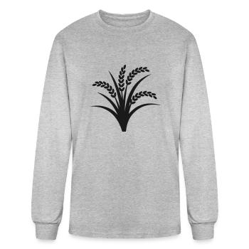 Rice Plant With Grains of Rice Vector One Color - Men's Long Sleeve T-Shirt - heather gray - Front