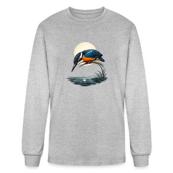Martin-pêcheur japonais sous la Lune - T-shirt à manches longues Homme - gris chiné - Devant