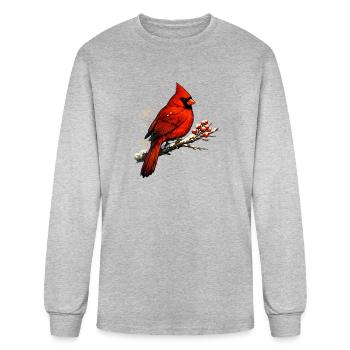 Japanese Red Cardinal in Winter - Men's Long Sleeve T-Shirt - heather gray - Front