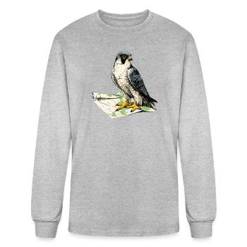 Majestic Peregrine Falcon Standing on Travel Map - Men's Long Sleeve T-Shirt - heather gray - Front
