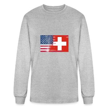 Swiss American Half Suisse Halb drapeau de l'Amérique - T-shirt à manches longues Homme - gris chiné - Devant