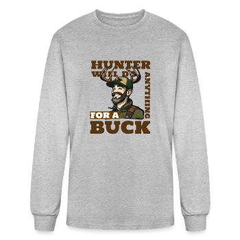 Hunter will do anything for a buck - Men's Long Sleeve T-Shirt - heather gray - Front
