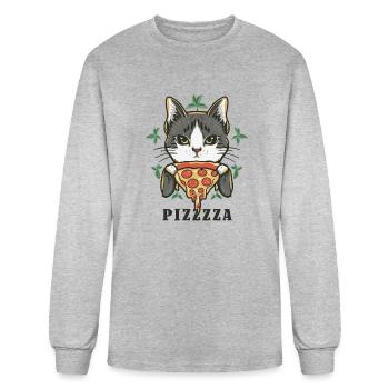Pizza Cat - Pepperoni Pizza - PIZZZZA - Men's Long Sleeve T-Shirt - heather gray - Front