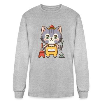 Handyman Cat - Men's Long Sleeve T-Shirt - heather gray - Front