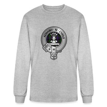 Clan Cameron Crest & Lochaber Tartan - Men's Long Sleeve T-Shirt - heather gray - Front
