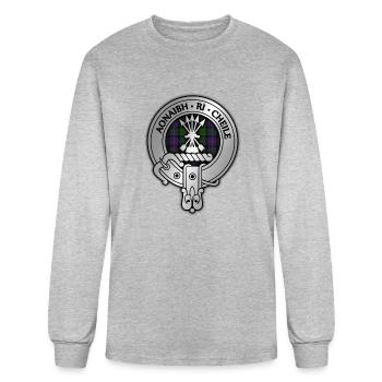 Clan Cameron Crest & Erracht Tartan - Men's Long Sleeve T-Shirt - heather gray - Front