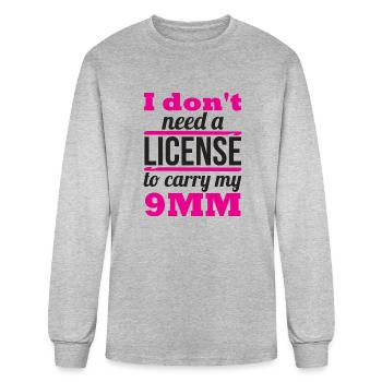 I dont need a license to carry my 9mm black cool - Men's Long Sleeve T-Shirt - heather gray - Front