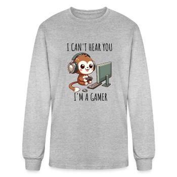 Online Gaming Monkey - Men's Long Sleeve T-Shirt - heather gray - Front