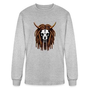 Longhorn Skull With Dreads Dreadlocks Design - Men's Long Sleeve T-Shirt - heather gray - Front