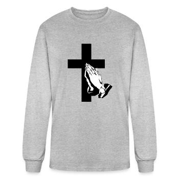 Beautiful Christian cross and praying hands - Men's Long Sleeve T-Shirt - heather gray - Front