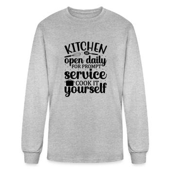 Kitchen Open Daily: Prompt Service, - Men's Long Sleeve T-Shirt - heather gray - Front