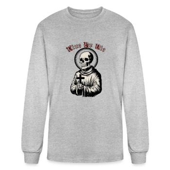a skull wearing a robe holding a cross T Shirt - Men's Long Sleeve T-Shirt - heather gray - Front